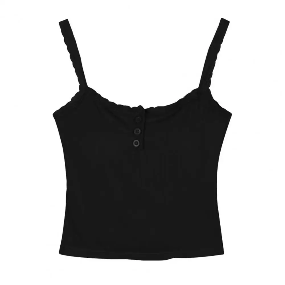 Immagine 3: Top a Bretelle da Donna in Tinta Unita con Inserti in Pizzo e Imbottitura Integrata, Morbido ed Elastico