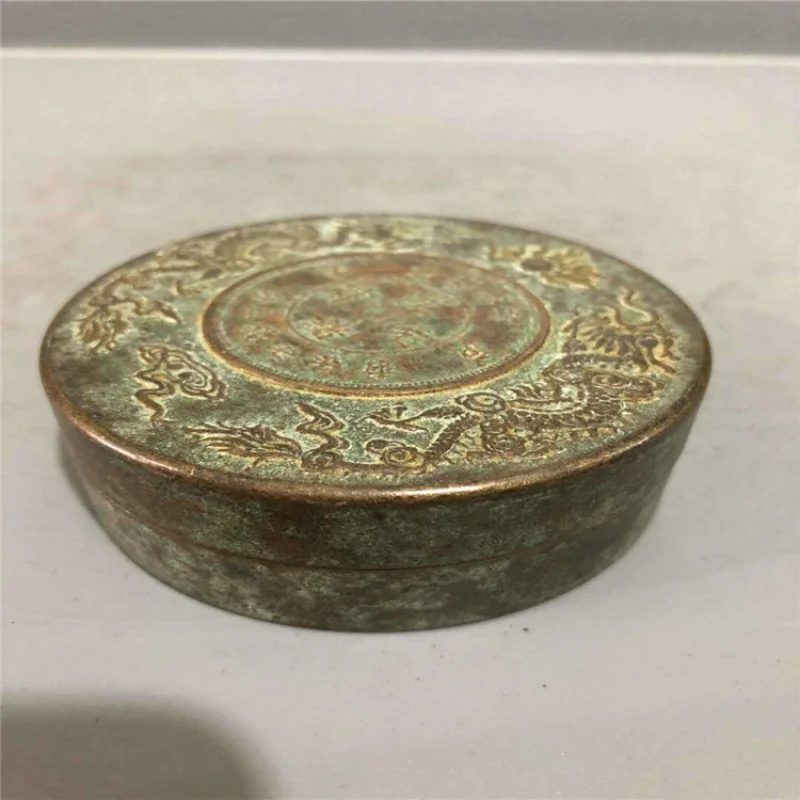 Miscellaneous Crafts Brass Two Dragons Playing with Pearls Silver Dollar Ink Box Copper Ink Pad Box Stationery Supplies