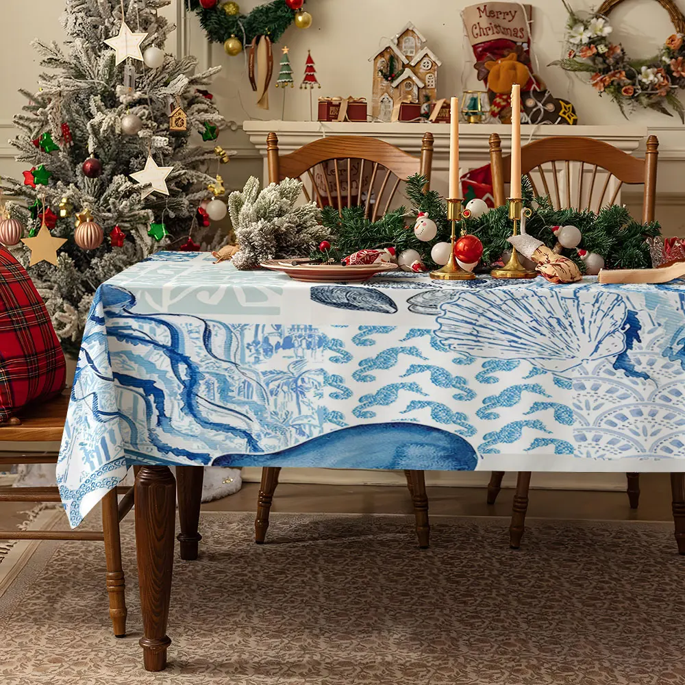 Ocean Whispers Waterproof table cloth, splash-proof tablecloth, for party, Halloween, Christmas, dining, camping