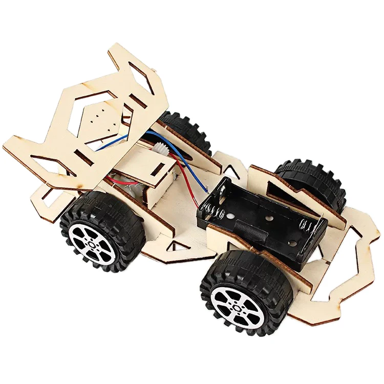 Diy Electric Wood Racing Car Assembled Puzzles Scientific Experiment Educational Mini Model Early Learning Toy For Children Kids