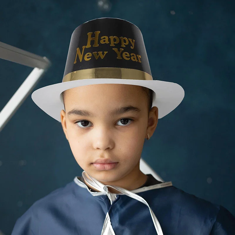 

6 Pcs Black Gold Hat New Year Party Accessories for Year’s Cosplay Paper Hats Happy Top Favor Eve Man Years Favors Adult