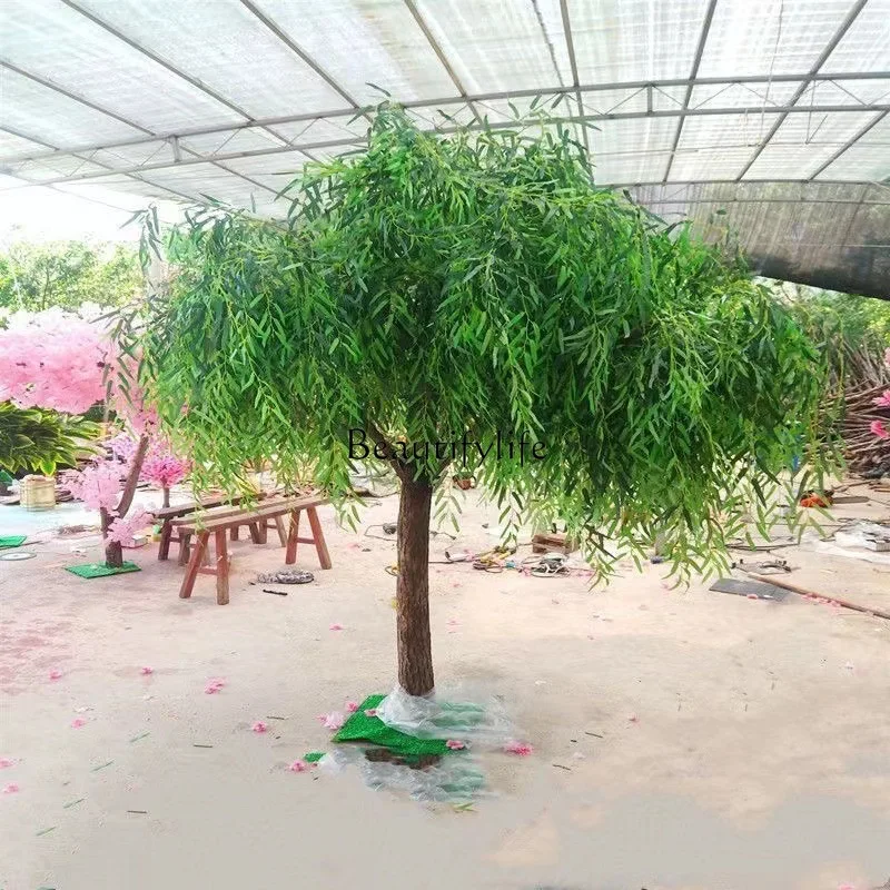 Simulation willow indoor and outdoor decoration fake tree green leaves weeping willow tree green plants landscaping props