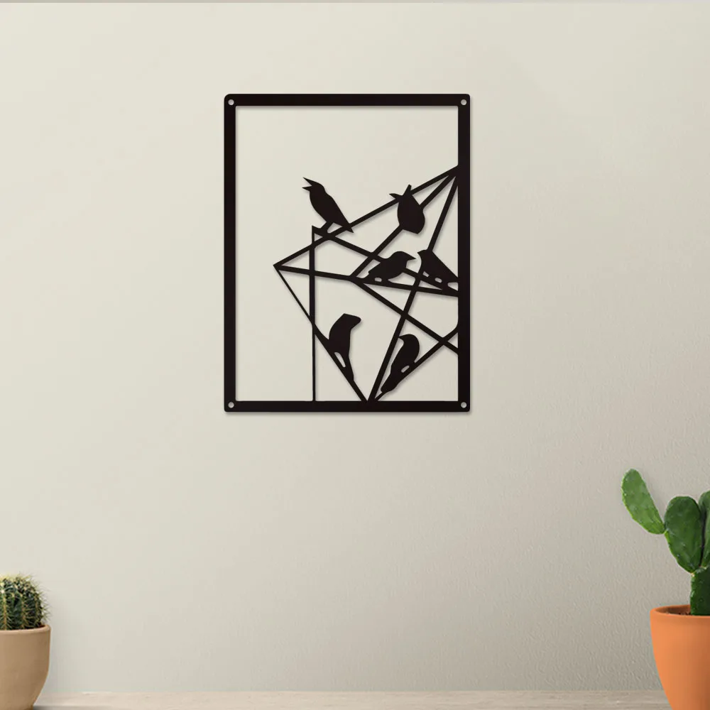 1pc Cartoon Birds on Geometric Branch Wall Metal Art Kitchen Metal Wall Art Decor Wall Hanging Funny Inspirational Saying Modern