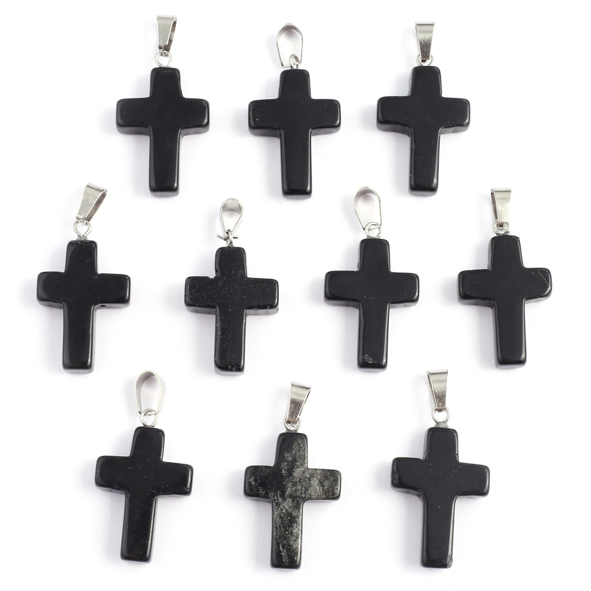 Charms 12pcs Natural Black Agates Pendant Cross Shape Natural Stone Pendant for Making DIY Jewelry Necklace Accessory 35x19mm