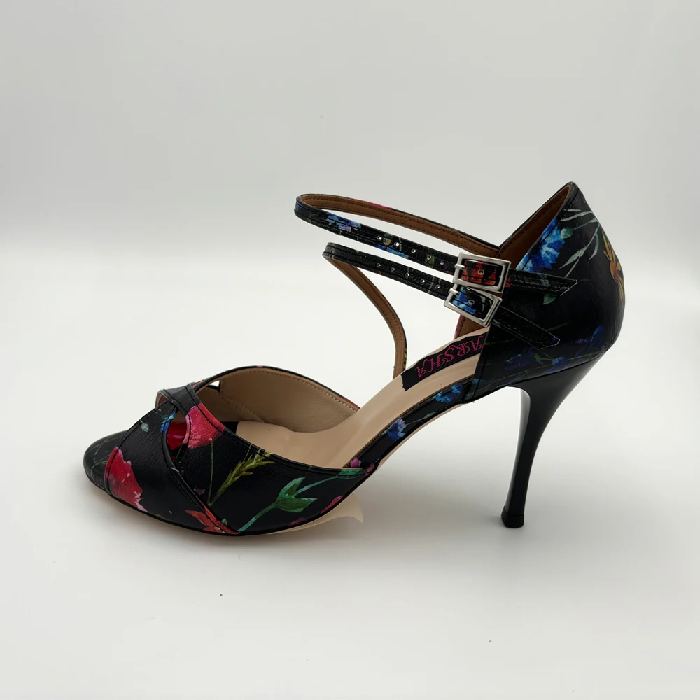 Zapatos de baile de Tango Argentina con flores de verano, zapatos de fiesta cómodos, zapatos de boda, suela de cuero, tacón de 7,5 cm y 9cm, T6226BF