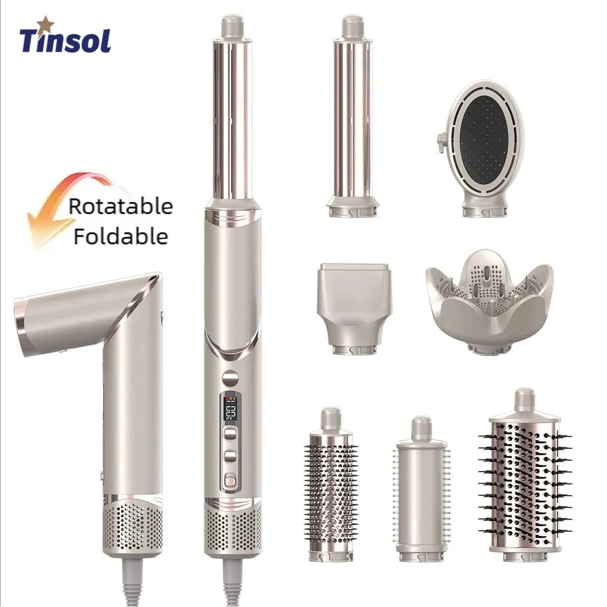 TINSOL New 8-in-1 Multi-Function Hair Dryer Set & Air Styling Curling Iron Set Hair Design Tools with Foldable Hair Dryer