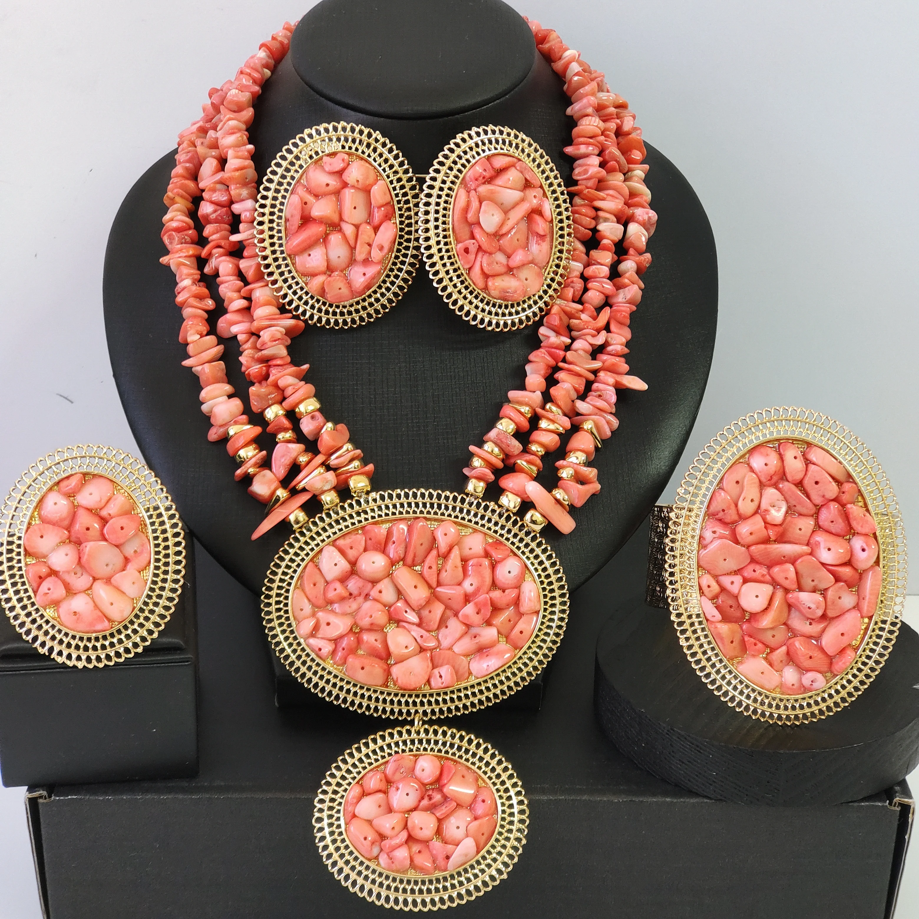 Nigeria Beads For Traditional Marriage African Coral Jewelry Set Real