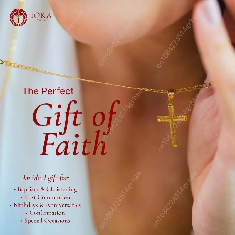 จี้กางเขนทองคำแท้ 14K สีเหลือง สำหรับผู้ชายหรือผู้หญิง มีสองขนาด – จี้พระเยซูขนาดเล็ก 14 กะรัต สำหรับสร้อยคอหรือสายโซ่ – จี้รูปไม้กางเขนแบบบาง