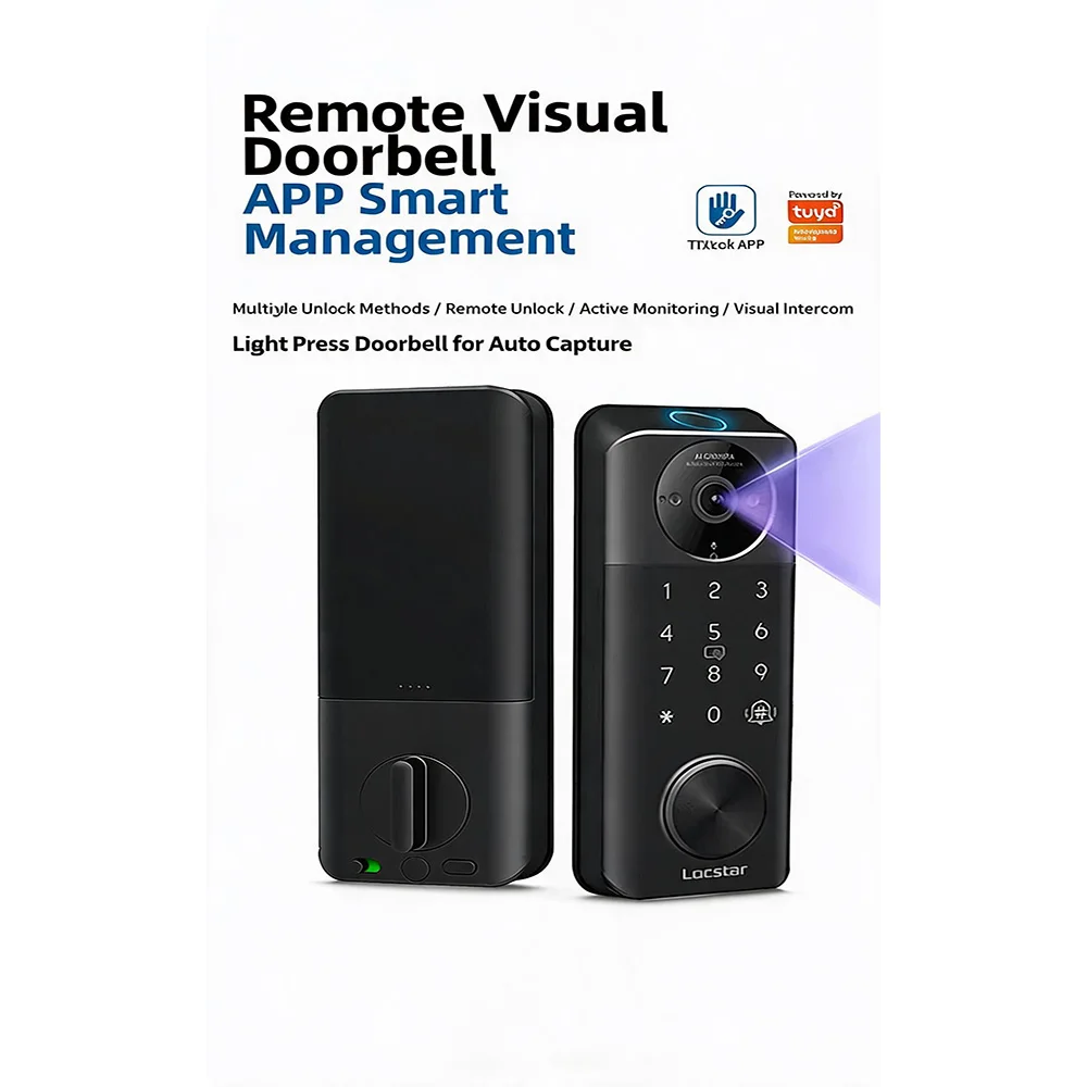 Face Recognition Unlock Tuya Smart Fingerprint Door Lock Digital Electronic Lock with Password/Key/IC Card/ Smartlife/ Unlock