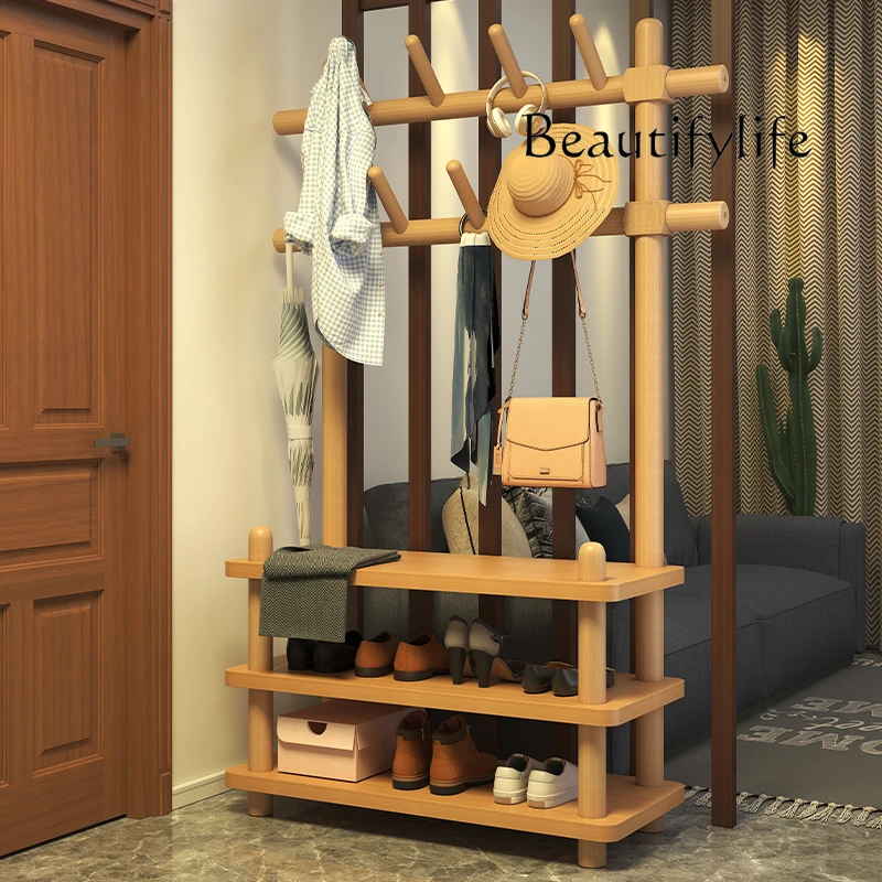 ไม้แขวนเสื้อไม้เนื้อแข็ง ราวแขวนเสื้อสูงจากพื้นจรดเพดาน ไม้แขวนเสื้อในครัวเรือนในห้องนอน ไม้แขวนประตูแนวตั้งเรียบง่าย