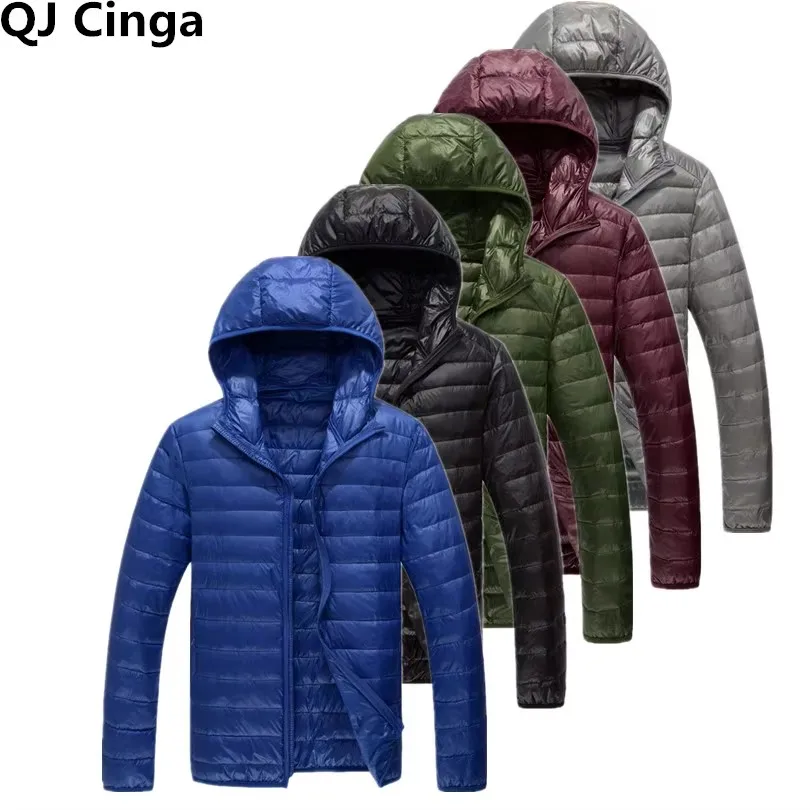 Pure Color High-End Warm Fashion for Men Feather Hooded Down Jacket Winter Boutique Male Coat Thin Light Overcoat