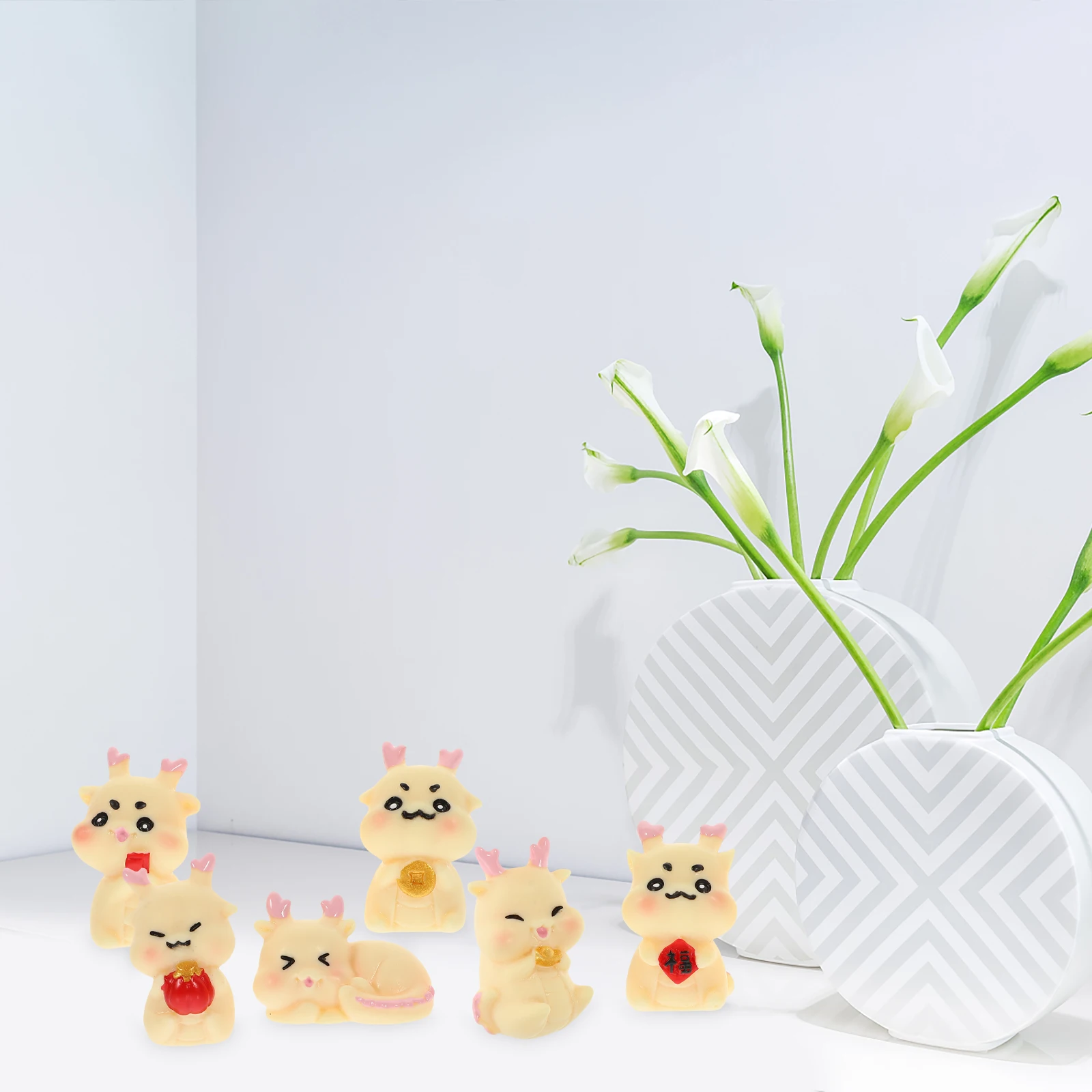 

6pcs Resin Dragon Statues Cute Miniature Figurines Desktop Decorations Creative Office naments New Year Gifts Mini Dragon Crafts