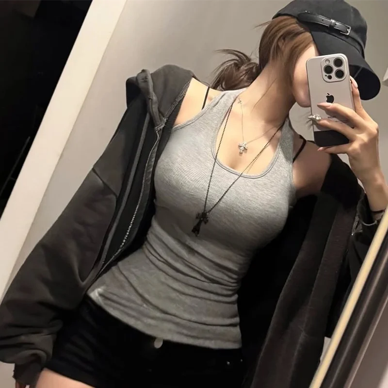Sexy Backless Thin Women's Tank Top Summer New Style Sleeveless T-Shirt Korean Style High Waist Knitted Breathable Skin-Friendly