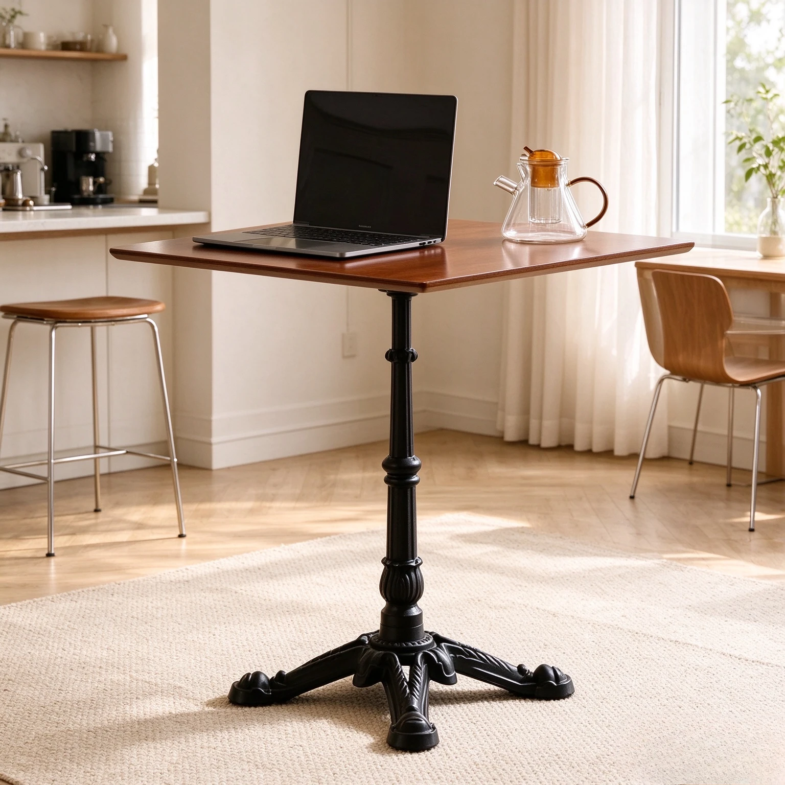 Solid Wood Round Dining Table, Vintage Cafe Bistro and Coffee Table for Dessert Shop, Balcony and Small Commercial Spaces