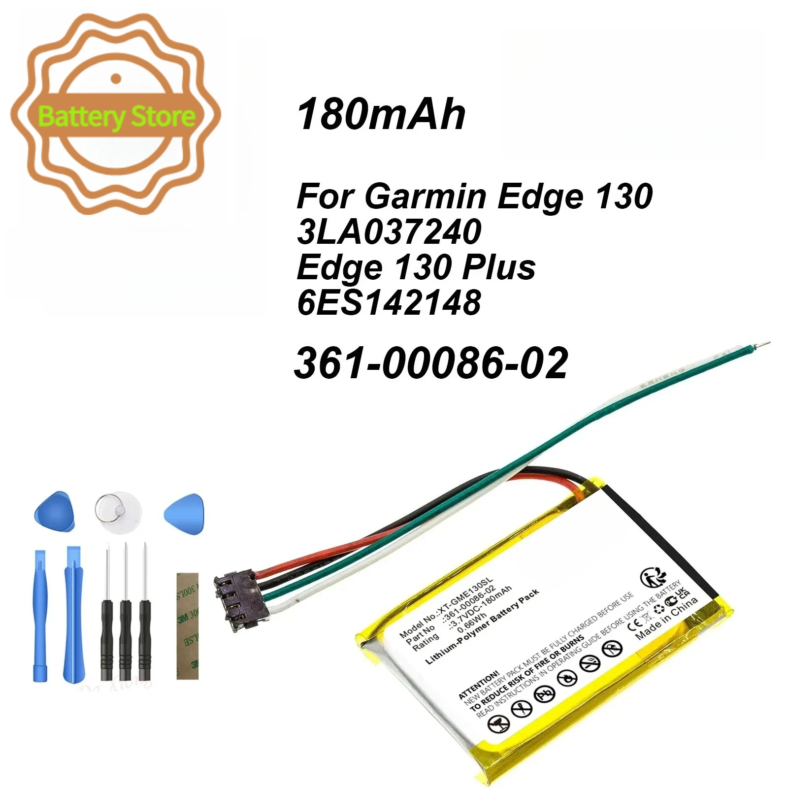 180mAh GPS, Navigator Battery 361-00086-02 for Garmin Edge 130，3LA037240, Edge 130 Plus, 6ES142148 +TOOLS KIT--3.7V