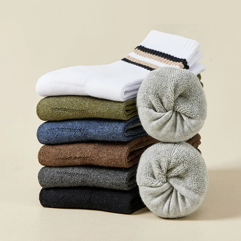 Hochwertige Herrensocken für Herbst und Winter, Verdickte Socken für Männer, Wärmesocken, Einfache Einfarbige Baumwollsocken für Männer, 5 Paar Neu – Detail 1