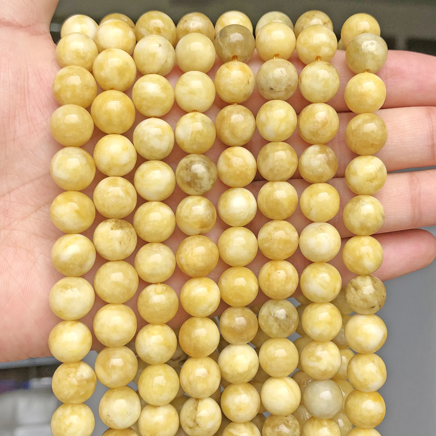 6/8/10mm Natural Jade Beads Yellow Chalcedony Stone Round Smooth for Jewelry Making DIY Bracelet Loose Spacer Beads Accessories