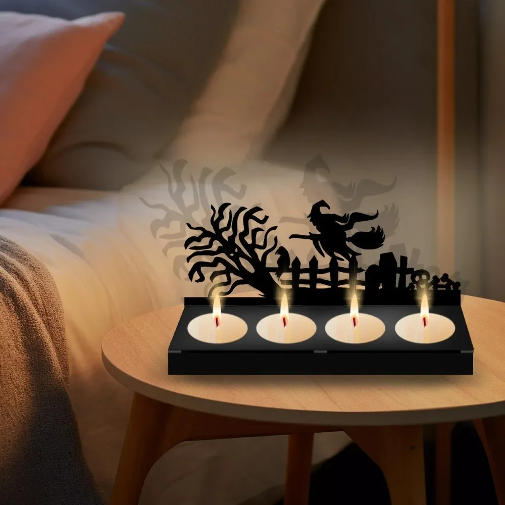 CIFBUY Witch Silhouette Iron Candle Holder Metal Tealight Stand Broom Riding Gothic Centerpiece For Home Bar Table Decor Gift