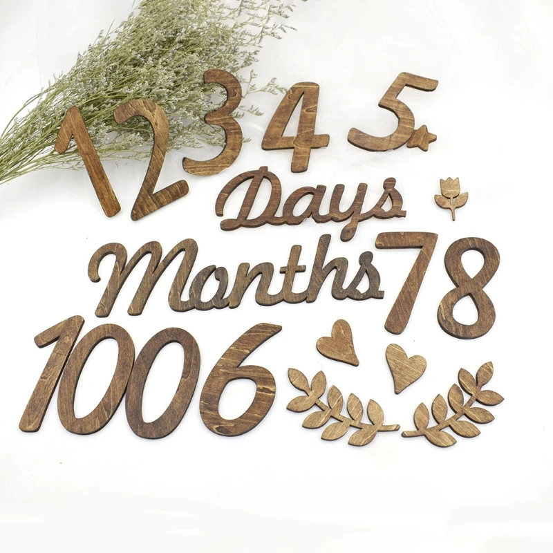 

Baby Milestone Cards Newborn Photography Props Numbers Engraved Cutouts Chips