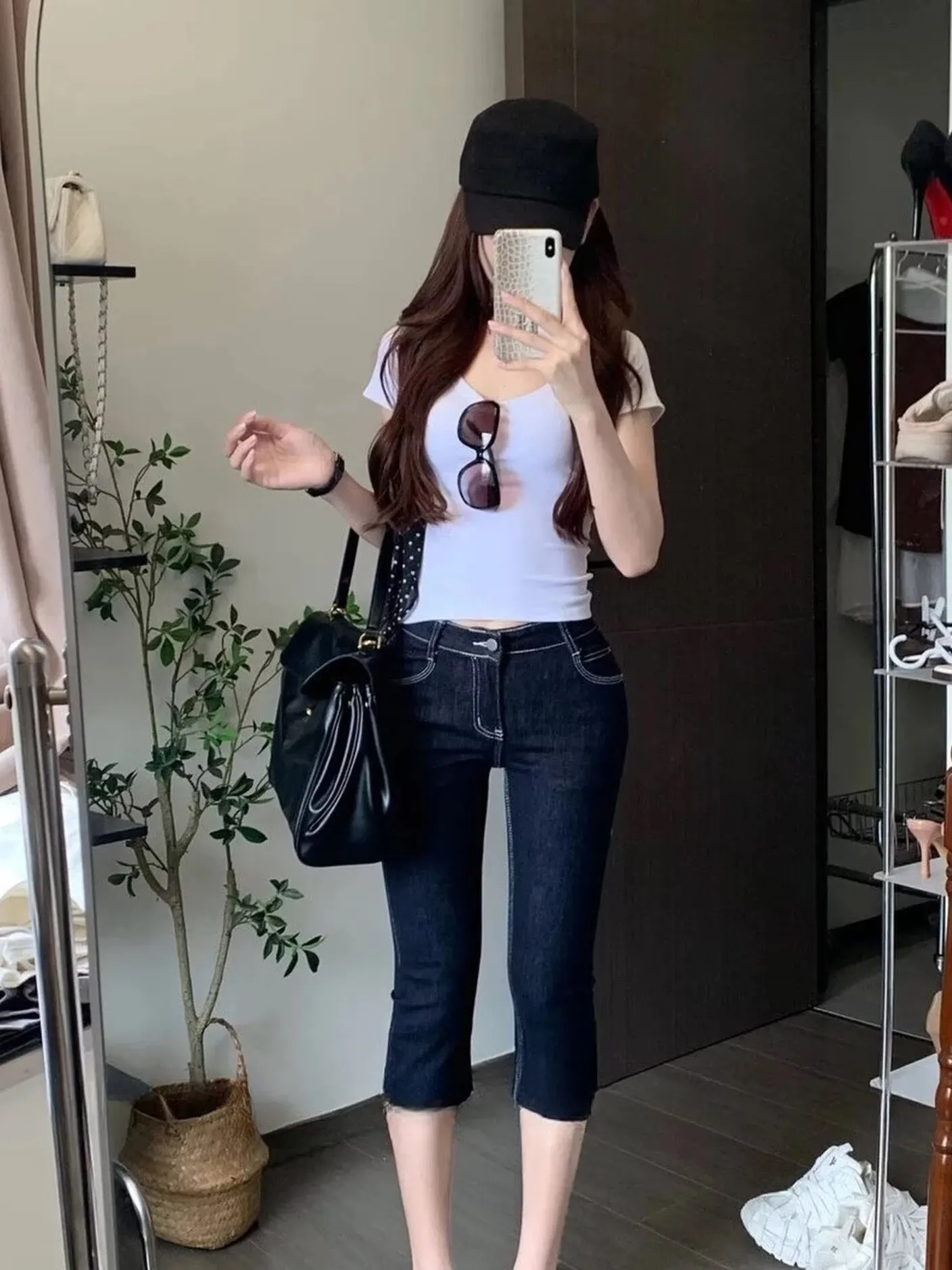 

American Style High Waist Slim Fit Bell Bottom Jeans Elastic Shaping Narrow Version Slimming Seven Inch Bell Bottom Denim Jeans