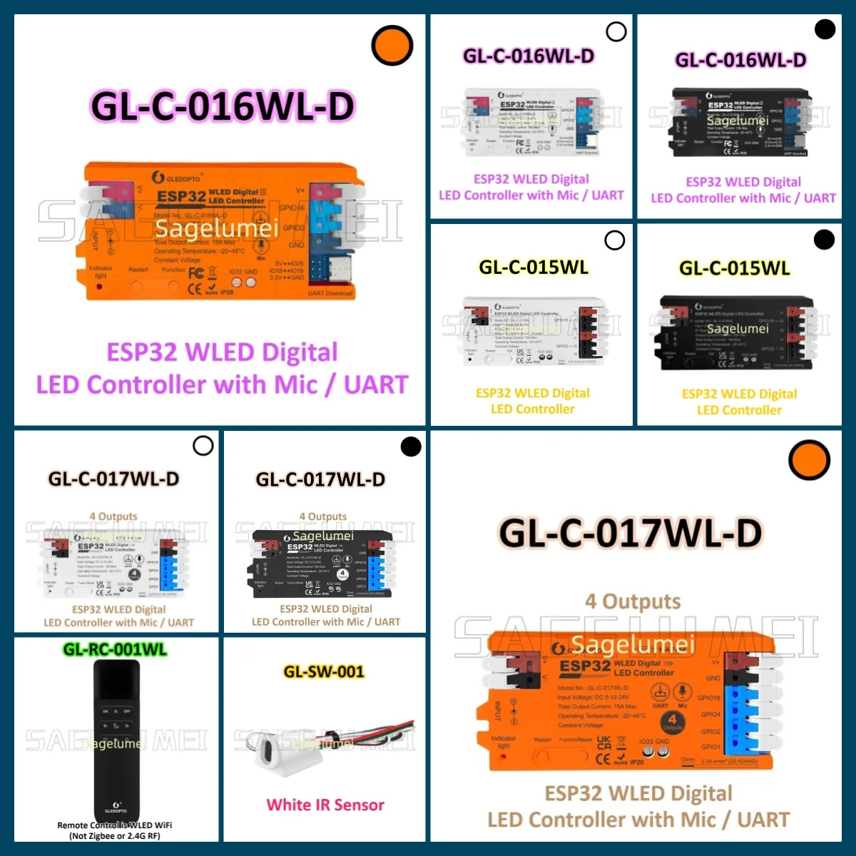

015/016/017WL ESP32 WLED LED Strip Light Controller RGBIC Dynamic Lighting IR Switch Sensor Gesture-Aware Trigger WS2811 SK6812