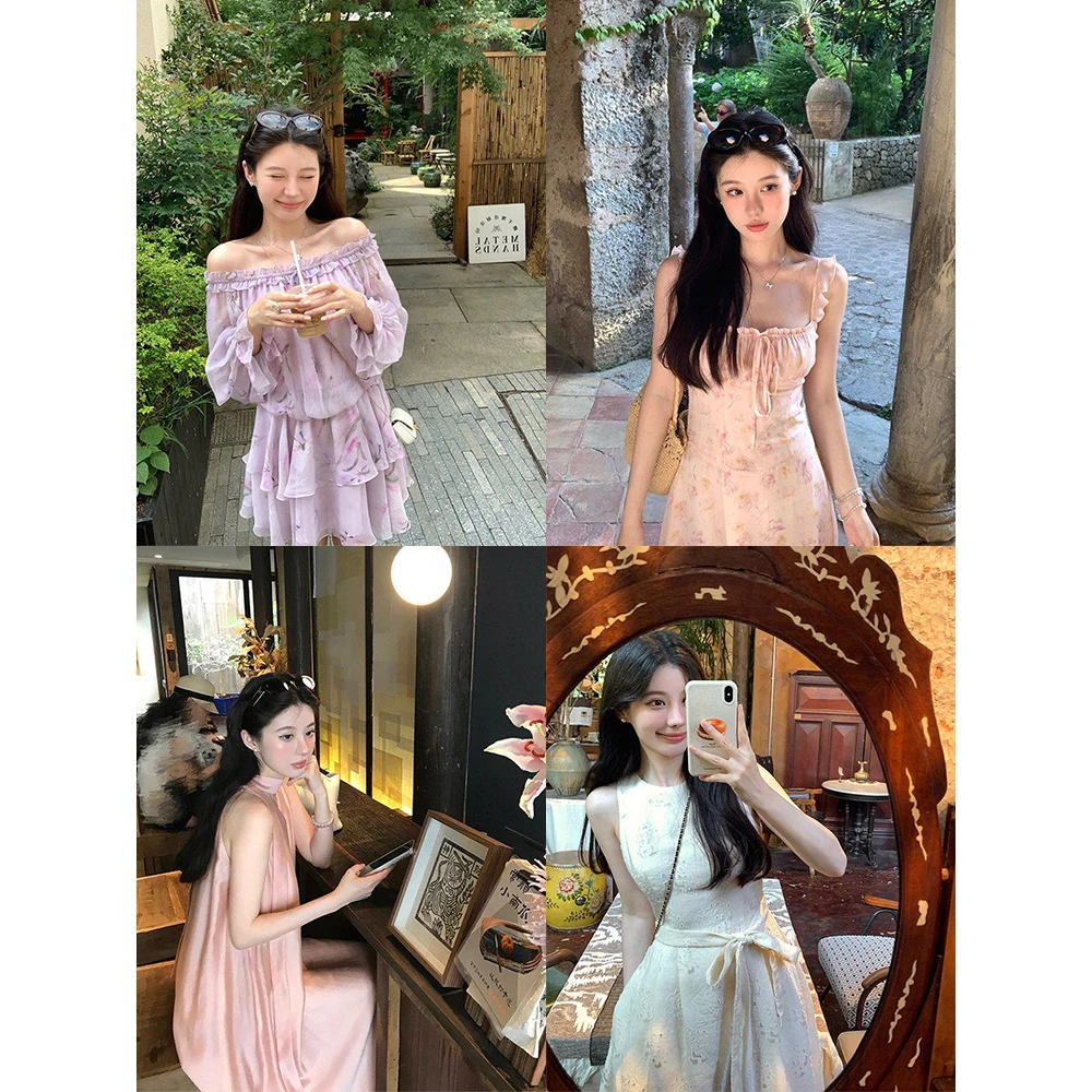 

Spring Collection Vasse Ele Dr Svel A-Line Skirt Women's Faion round Neline Suitable for Dating And Travel