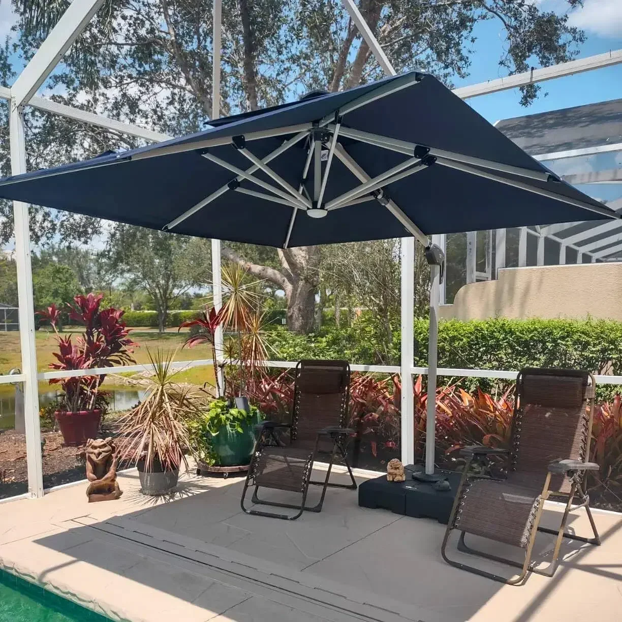 9' X 12' Double Top Deluxe Solar Powered LED Rectangle Patio Umbrella Offset Hanging Umbrella Outdoor Market Umbrella Garden