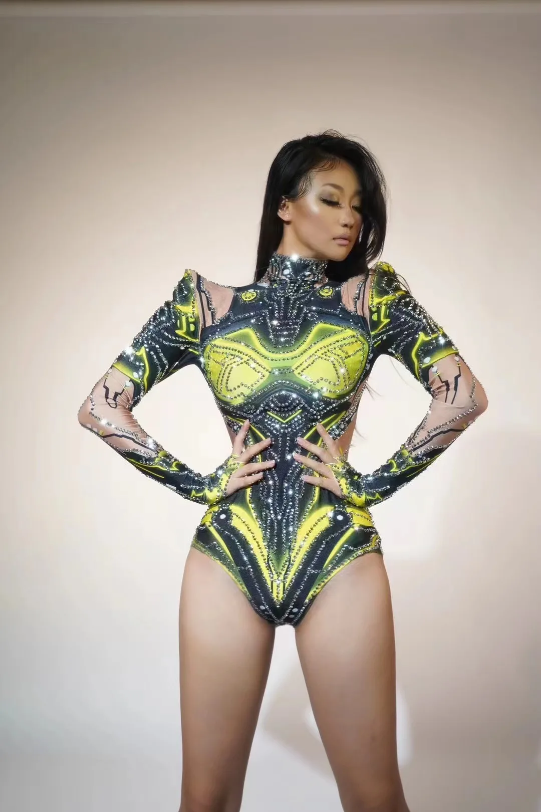 Futuristisches Kriegerinnenkleid für Damen Technologisches Karnevalsparty-Bodysuit Eng Anliegender Tanzteam Club Rave Cosplay Kostüm Jumpsuit – Detail 3