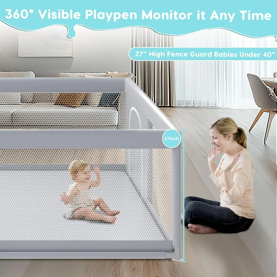 Box per bambini extra large 79 × 79 per uso interno ed esterno Robusto cortile da gioco di sicurezza con morbida rete traspirante Design anticaduta I