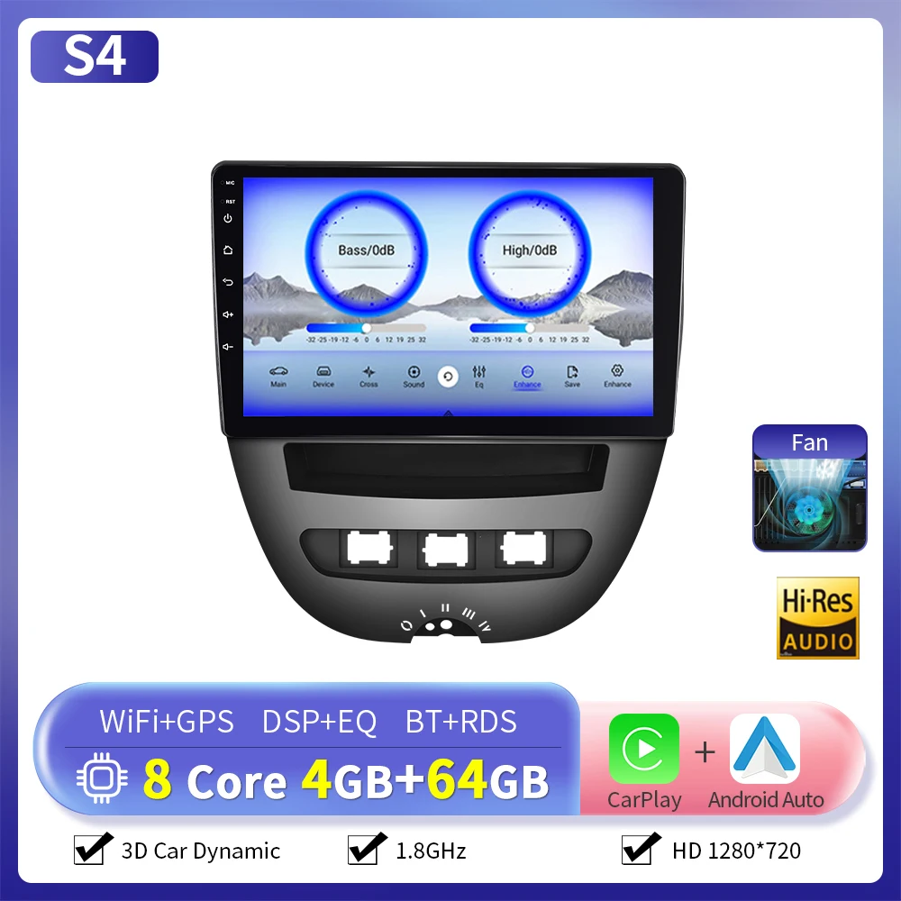 Camecho 6 + 128G CarPlay Android Auto Radio voor Toyota Aygo 2004-2014/PEUGEOT 107/Citroën C1 Multimedia Speler GPS Stereo WIFI