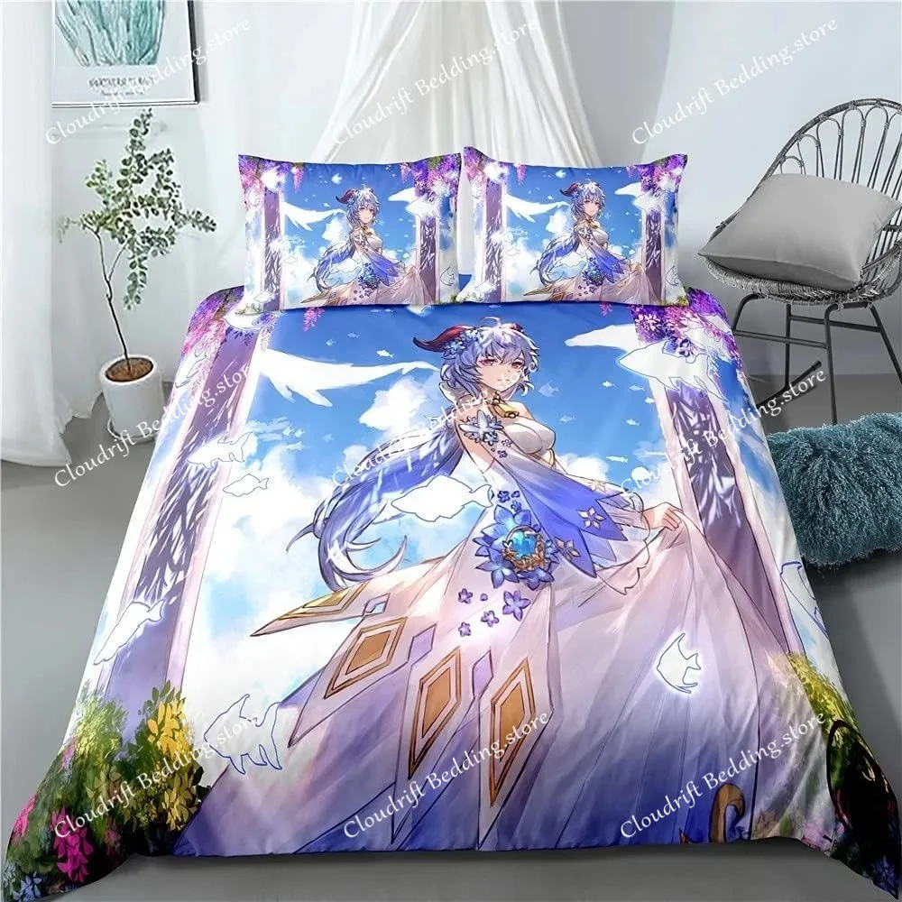 

Милые комплекты постельного белья с мультяшными персонажами Genshin Impact, изысканный набор для кровати, комплект пододеяльников и одеял, подарок на день рождения