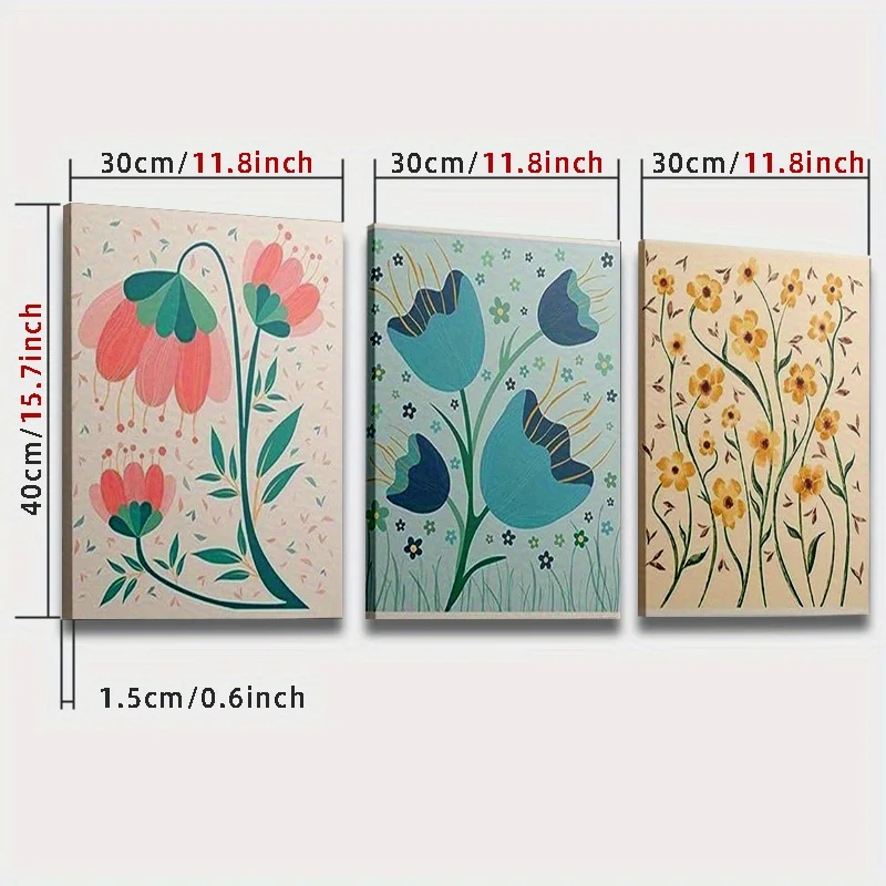 [اختيار شعبي] لوحة مطبوعة، مجموعة ملصقات سوق الزهور العتيقة مكونة من 3 قطع - طباعة فنية جدارية تجريدية ملونة لسوق الزهور، بسيطة