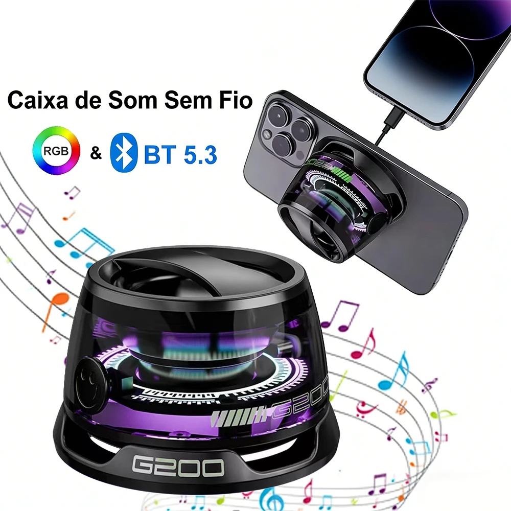 Mini Caixa de Som Bluetooth com Ímã e LED RGB, Resistente à Água, Compacta e Leve para Viagem