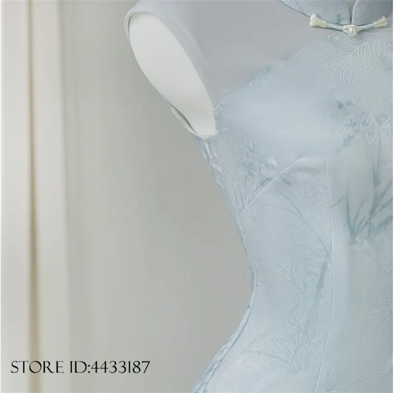 New Chinese Style Neck Hanging Dress Retro Improvement Cheongsam Summer Jacquard Slim Qipao Waist Reducing Slimming Dresses