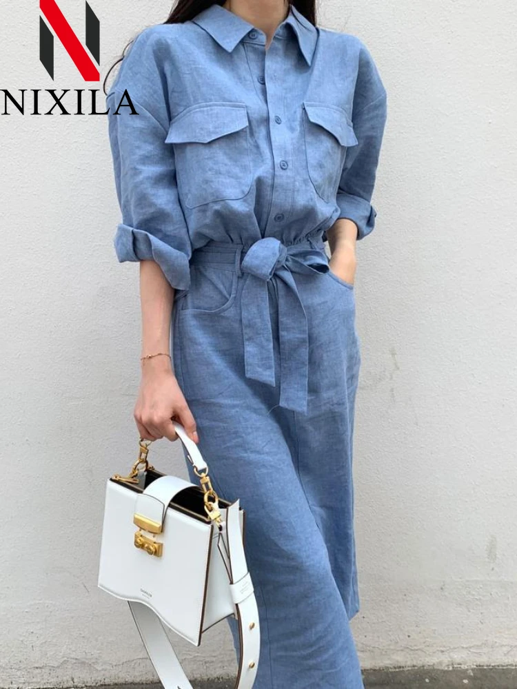 Wiosna Jesień Turned Collar Shirt Dress dla kobiet Koreańska wersja Moda Długie rękawy Topy Sukienki Odzież damska Streetwear