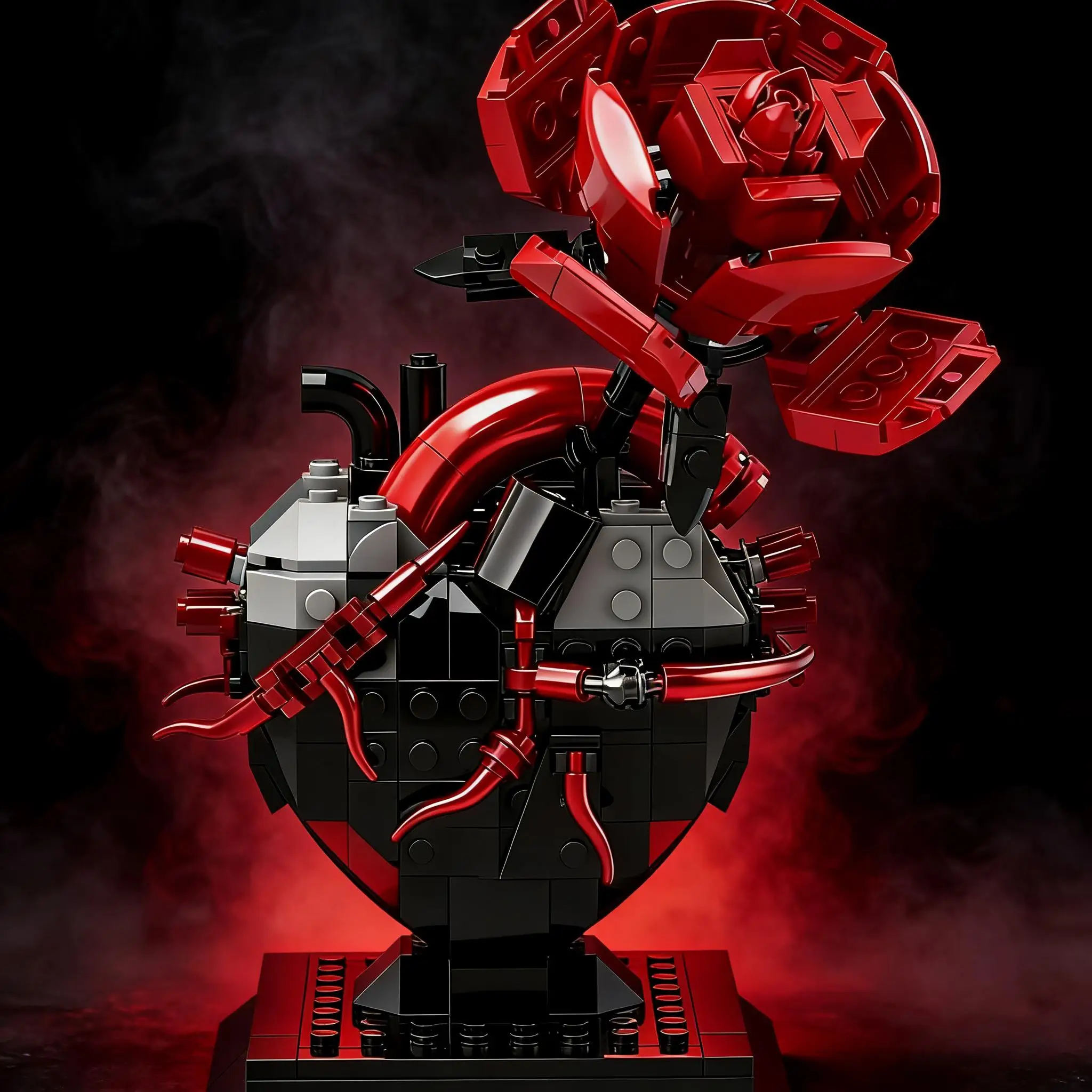 

Artificial Rose Donate A Heart Flower Building Blocks Model Creative Darkness Art Horror Style Puzzle Toy Mother Girls Gift Idea