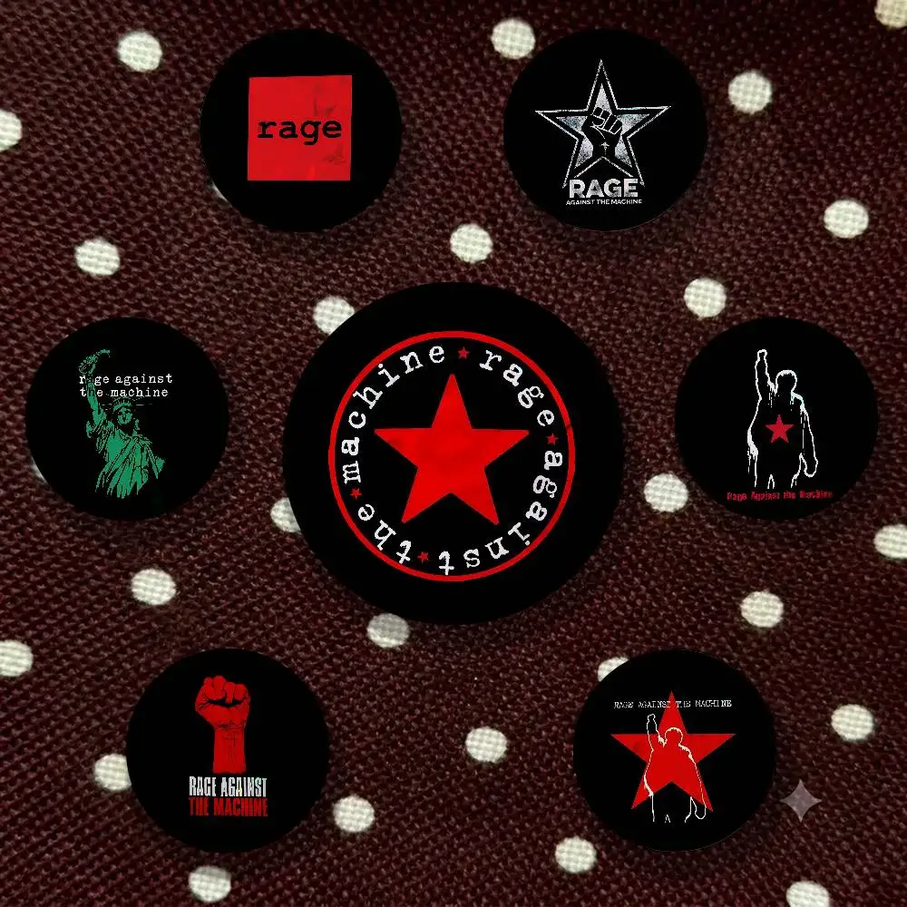 R-Rage Against the Machine 58mm Icon Badge Handmade Tinplate Brooch for Backpack Clothes Chest Ornament Gifts