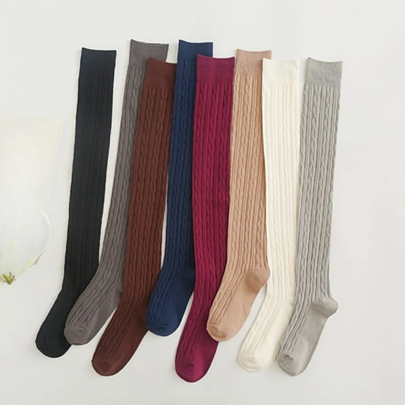 

8 пар женских модных вязаных гольфов до бедра, однотонные зимние длинные чулки, женские теплые чулочно-носочные изделия, носки