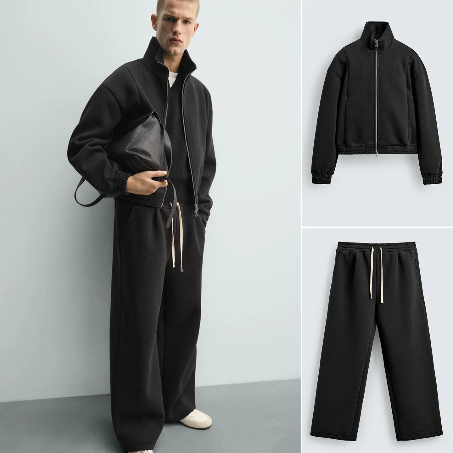 

Men's ort Double Zipper Jaet 63845 Pleated Decorative Wide Leg Running Pants 638 Faionable Autumn Set Polyester F...