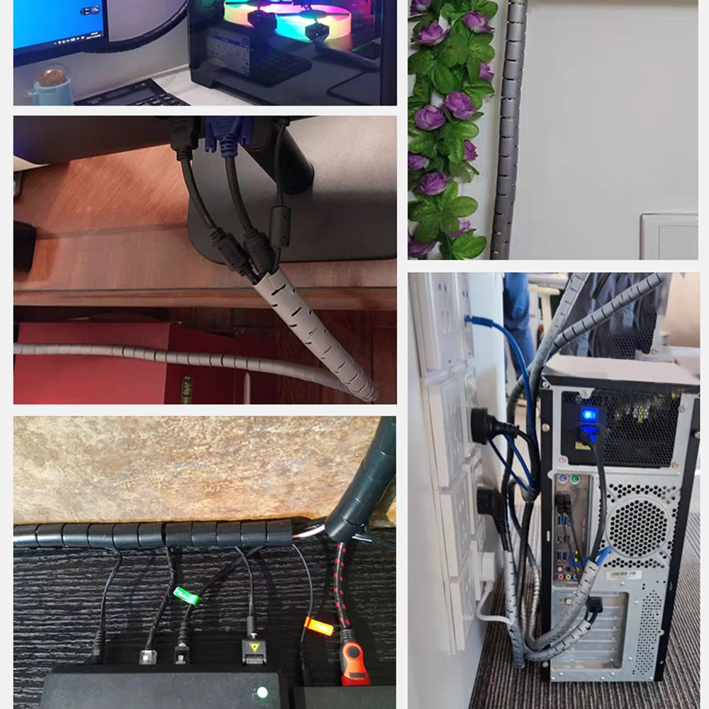 Flexible Spiral Cable Wire Wrapping Tube Wire Protection Cover Computer Wire Storage Organizer Length 118.11 Inch Diameter 10 Mm
