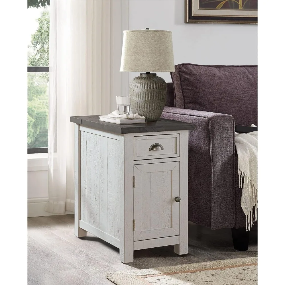 Montery Chairside Table, White with Grey Top