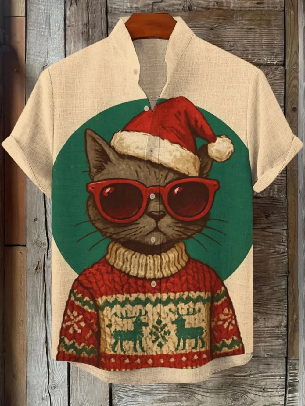 

Рубашка с принтом кота, модная мужская льняная рубашка с воротником-стойкой и пуговицами для социальных вечеринок, мужской топ для отдыха и отпуска, быстрая доставка