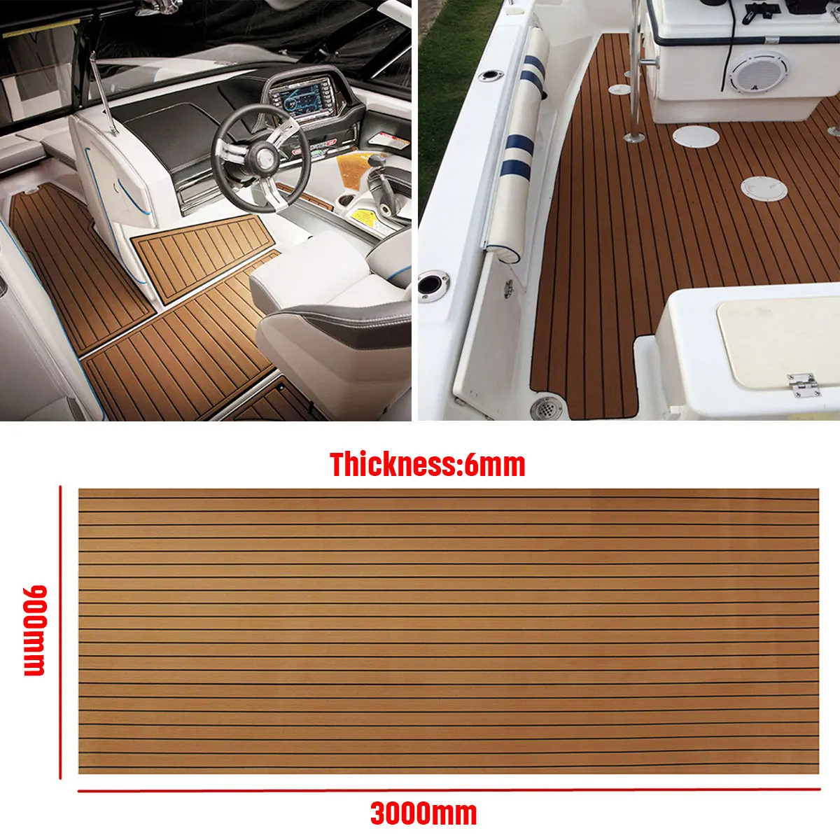 NONE 3000 x 900 mm Boots-Bodenbelag, EVA-Schaum, Marine-Faux-Teak-Terrassendielen, Teppichmatten, rutschfeste, pontonbraune, selbstklebende Yacht-Pats 4