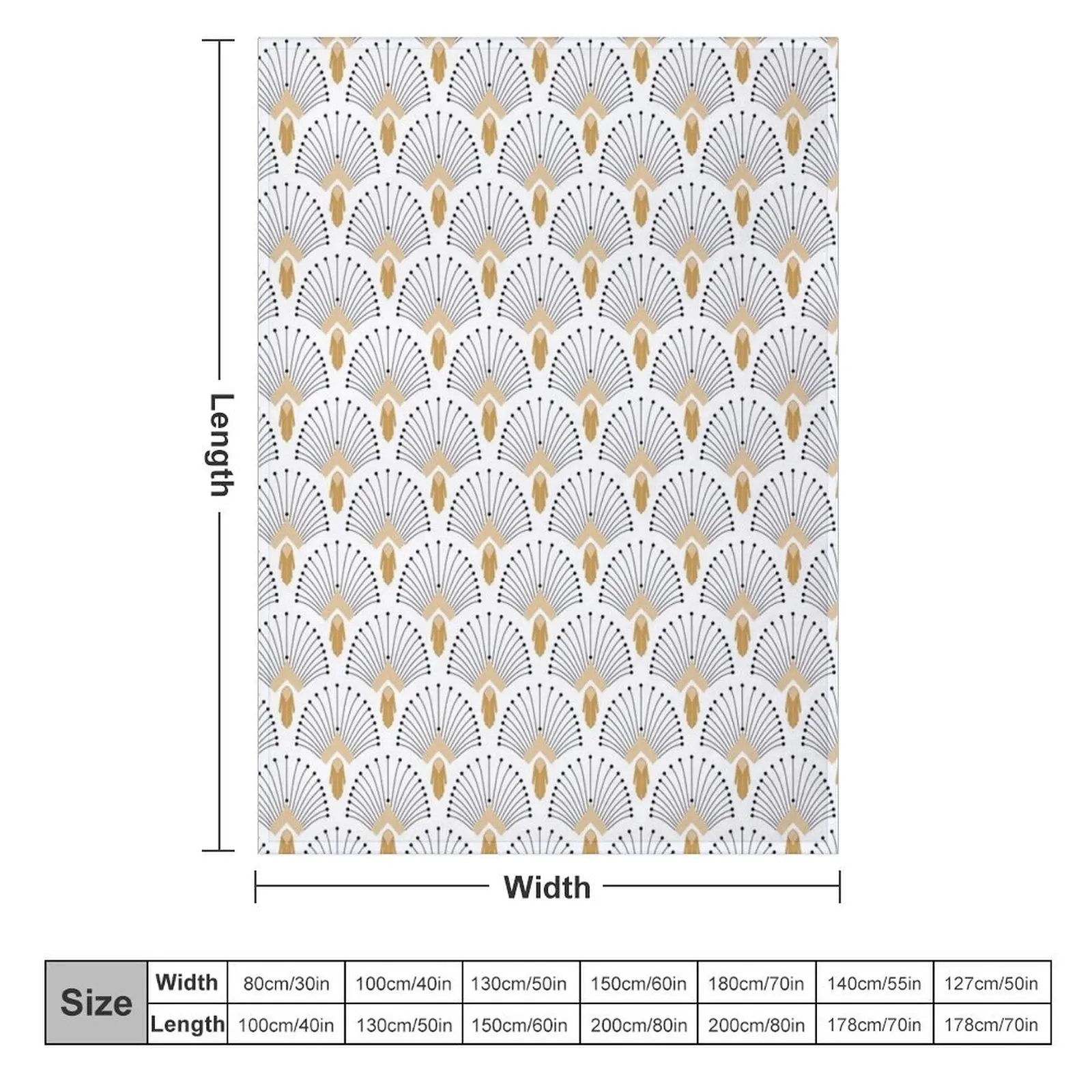 White, Gold and Black Art Deco Fan Flowers Motif Throw Blanket Single Giant Sofa Plaid on the sofa Nap Blankets