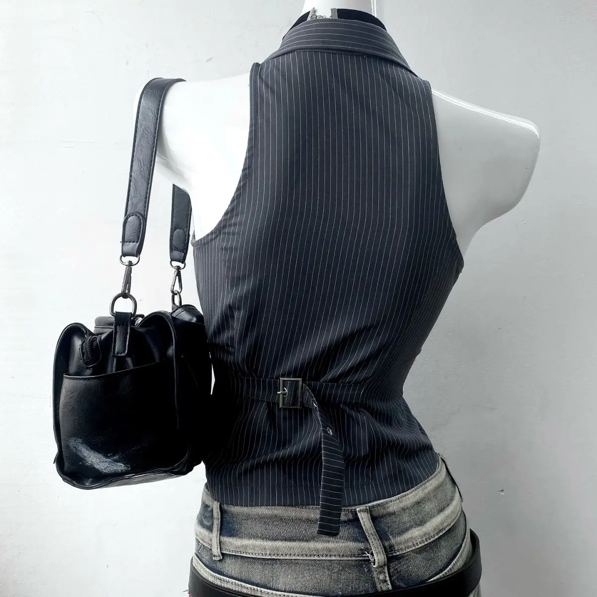 Vintage T-shirt Streetwear 90s Slim Sexy Goth Y2k Clothes Aesthetic Harajuku High Street Stripe Laceup Summer Fashion Grunge Tee