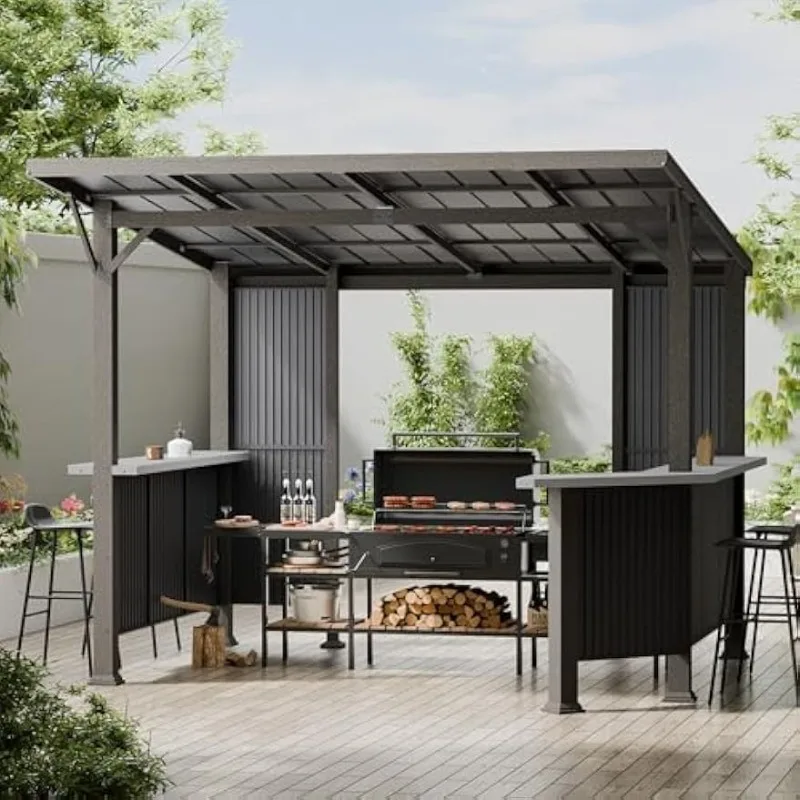 

Альтанка для гриля Открытая беседка для барбекю из оцинкованной стали с многоярусными полками Перманентный жесткий верх для кано-гриля