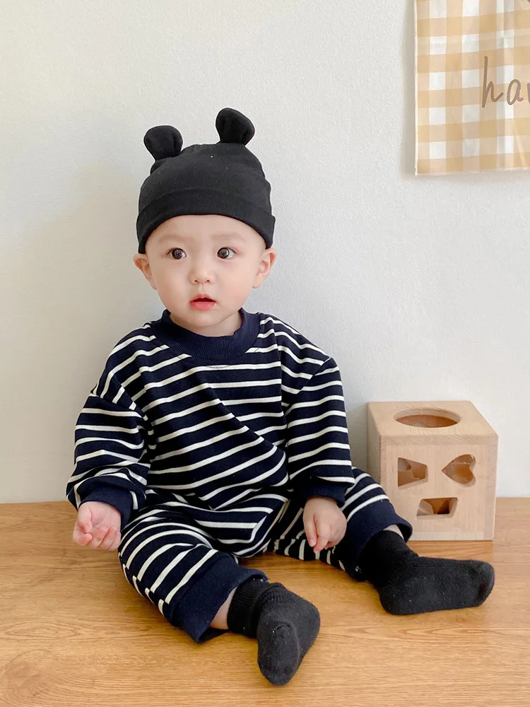 2024 Spring New Baby Long Sleeve Romper Boy Girl Newborn Cotton Casual Clothes Infant Striped Bear Jumpsuit Baby Onesie 0-24M