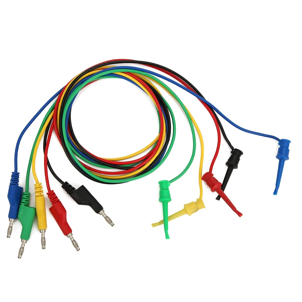 P1045 5Pcs 4mm 1m Stackable Banana Plug to Test Clip Multimeter Test Lead Cable Wire Accessory