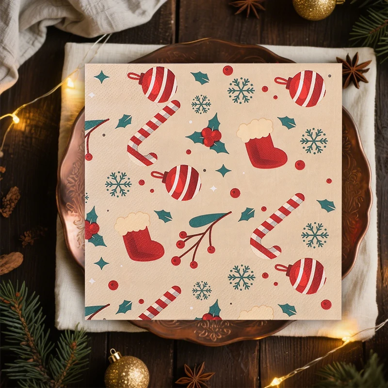20–100 Stück Weihnachts-Einweg-Papierserviettentaschentücher, 2025, Weihnachten, Zuhause, Tischsets, Dekoration, 2026, Neujahr, Partyzubehör