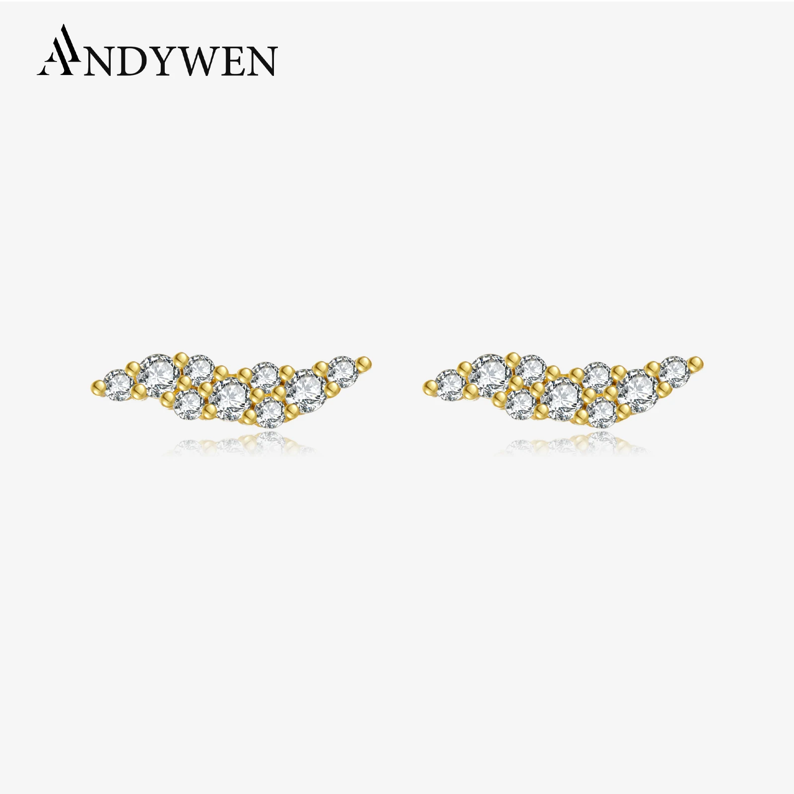 

ANDYWEN 925 Sterling Silver Gold Natura Stud Earring Clips Piercing Pendiente Tiny Delicate Clasp Women Luxury Jewelry Gift